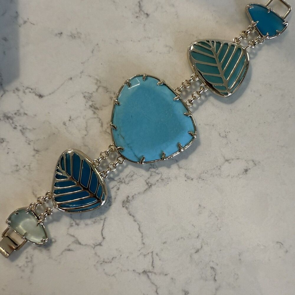 Kendra Scott Turquoise Blue Glass Khammi Gold Statement Set Necklace & Bracelet - Picture 7 of 10